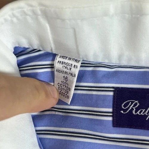 Ralph Lauren Purple Label Size 16 Estate Blue Striped Dress Shirt French Cuff - Picture 4 of 10