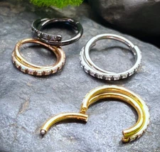 1pc Titanium Criss Cross Hoop CZ Gem Hinged Segment Ring 16g Septum Helix