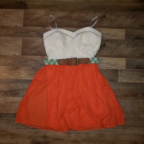 CITY TRIANGLES DRESS SIZE 13 SLEEVELESS SWEETHEART LACE BELTED CREAM ORANGE - 第 1/8 張圖片