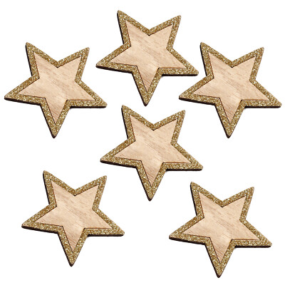 Holz Sterne 6er Set Deko Streudeko glitzernd Weihnachten Weihnachtsdeko Echtholz