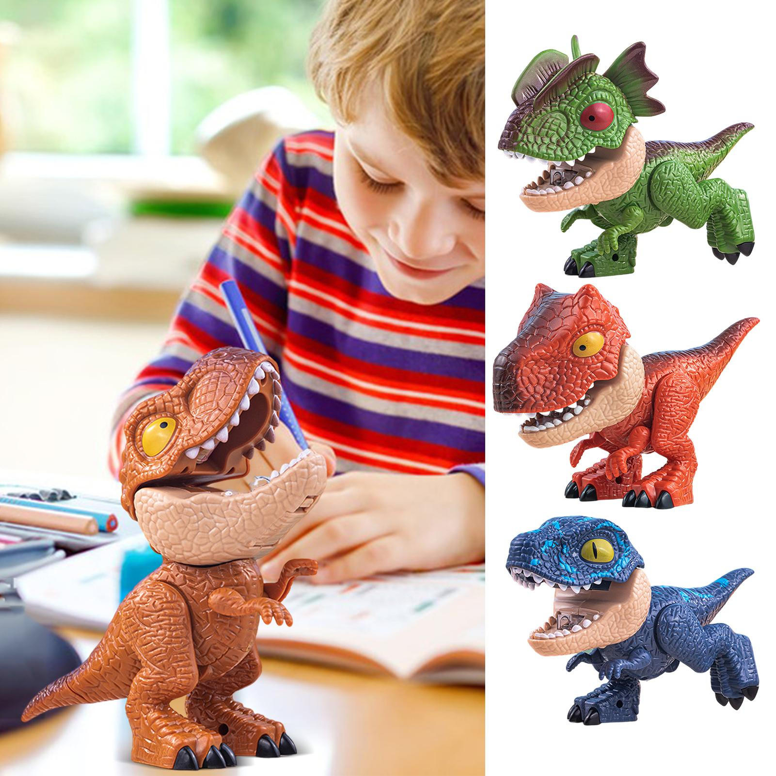 Dinosaur-Themed 5-in-1 Stationery Set with Sharpener Ruler and Stapler-image