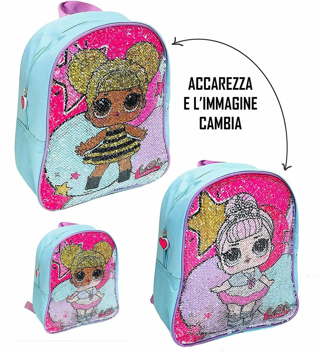 LOL Surprise Paillettes Blu Rosa Zainetto Zaino set Scuola asilo 6