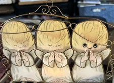 Three Angels Praying Tea Light Candle Holder Metal 8”Wx6”H Candle Not Included