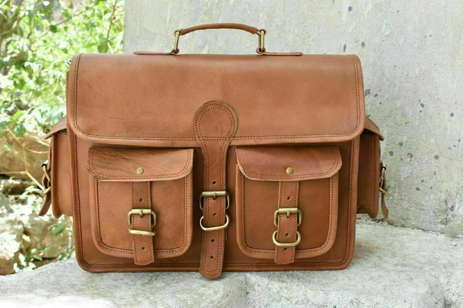 Vintage Genuine Leather Messenger Bag for Laptop Office Briefcase Satchel