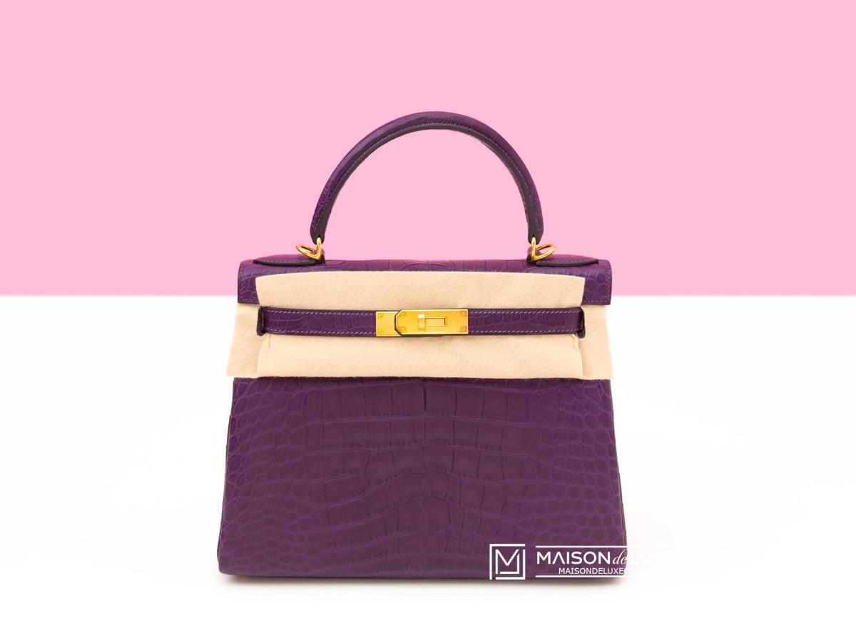 NEW HERMES AMETHYST PURPLE KELLY 28 BAG MATTE CROCODILE