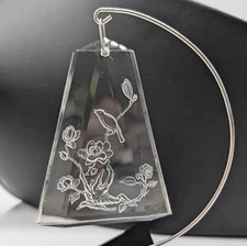 Vintage Clear Acrylic Lucite "Songbird" Etched Christmas Ornament Bird Flowers