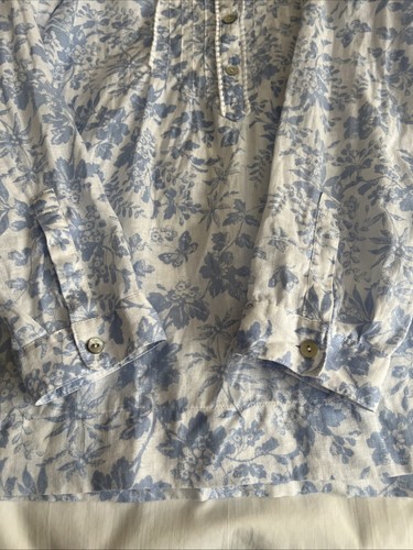 J Jill Love Linen Women's M Blue Floral Pleat Long Sleeve Popover Tunic B79 - Picture 6 of 15