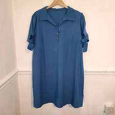 Shein Womens Dress Blue Size 2XL UK 20 22 Lagenlook Knee Length Coastal Shift