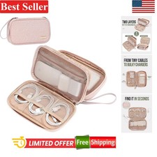 Electronics Travel Organizer Zipper Case for Cables and Chargers, Medium Pink
