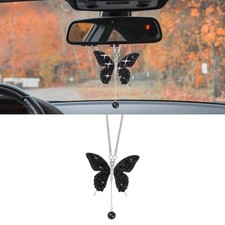 Bling Butterfly Diamond Car Accessories, Crystal Car Rear View Mirror Black