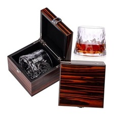 Whiskey Rocks Glass with Premium Wood Gift Box, Bourbon, Whiskey, Volcanic