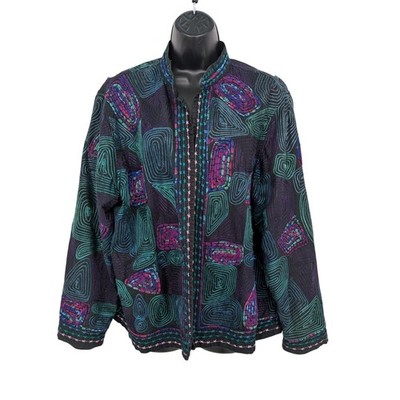 Vtg 90s Embroidered Open Front Jacket Boho Artsy Avant Garde Festival Size 1X