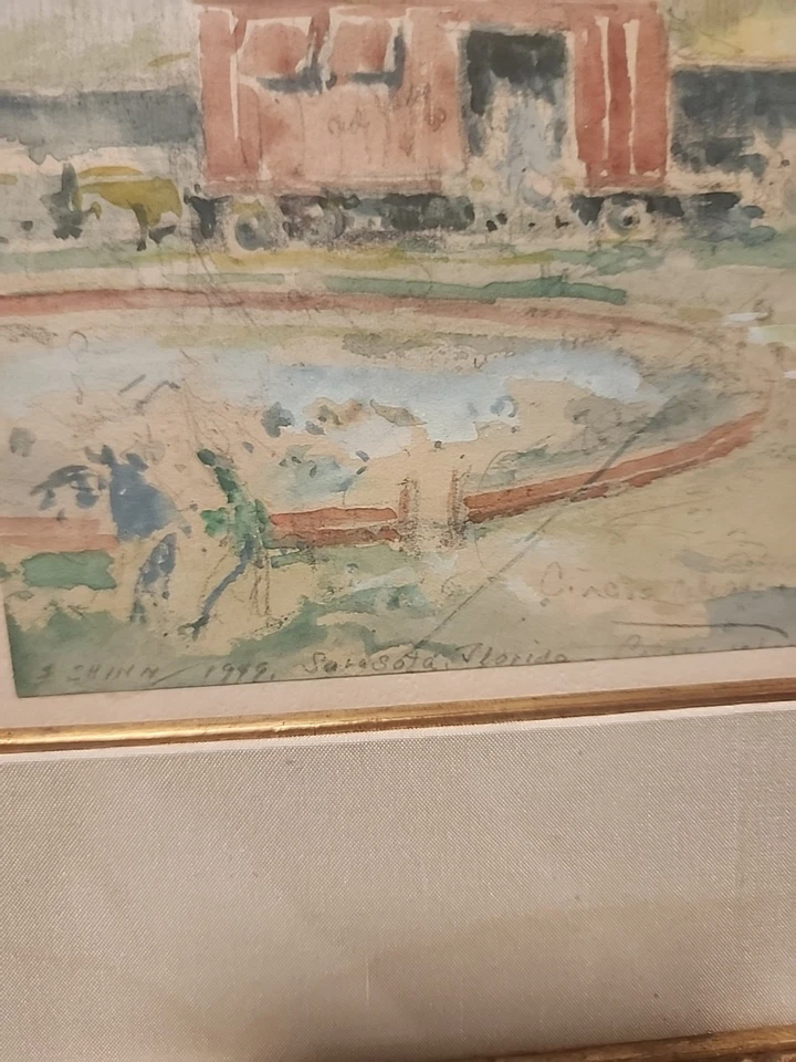 Pintura al agua The Circus 1949 autografiada por Everett Shin Foto 3 de 4