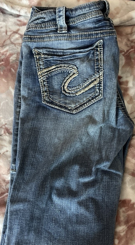 Silver Jeans Women’s Straight Medium Wash Blue Denim Embroidered 5-Pocket