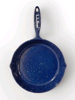 L.L.Bean Cast Iron Blue Speckled Enamelware 10  Skillet Pour Spouts Camping