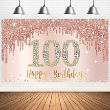 100th Birthday Decorations for Women, Happy 100th Birthday Banner Backdrop