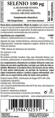 SOLGAR Selenium Yeast-free 100mcg 100 Tablets - Picture 2 of 3