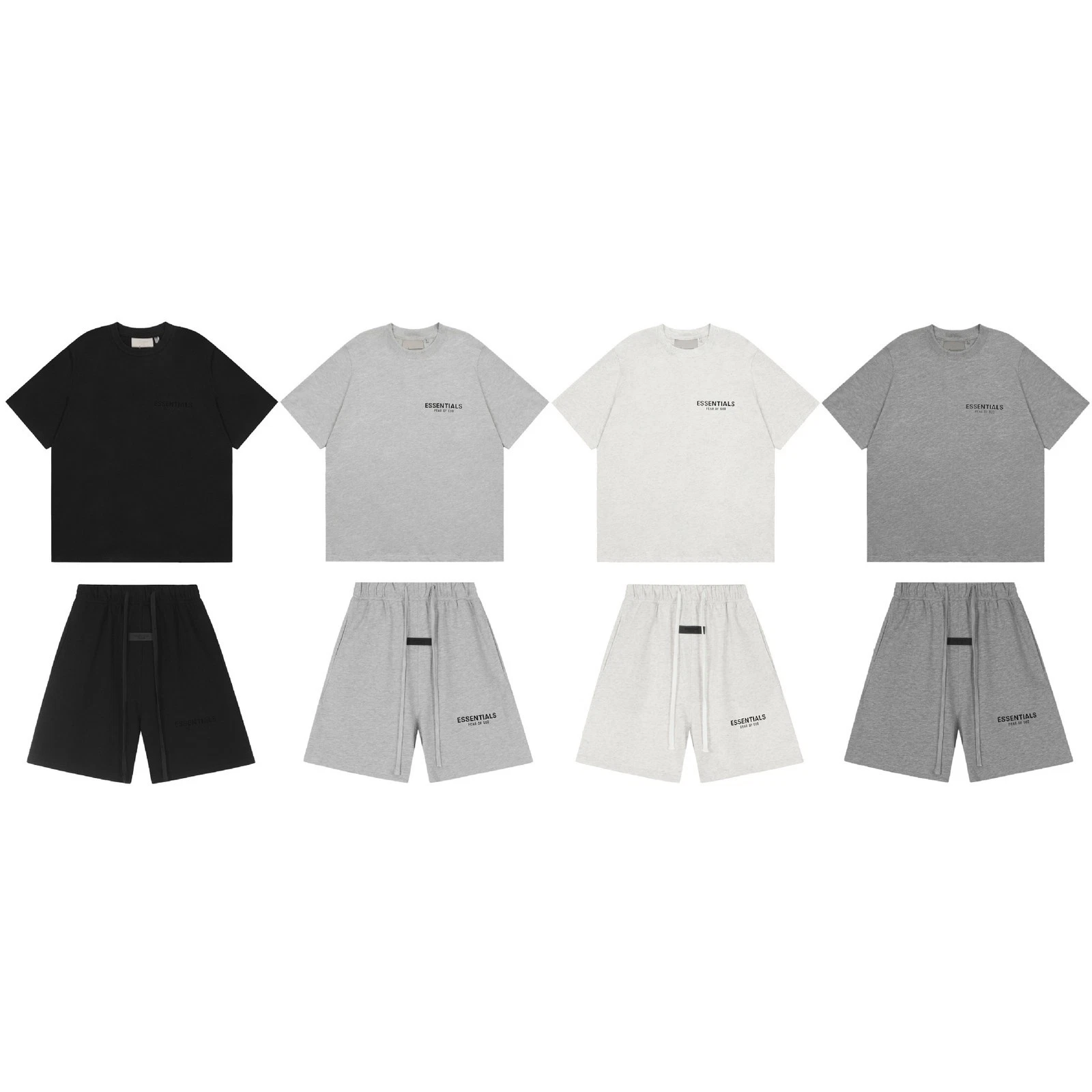 ESSENTIAL Double-Line Flock-Letter Unisex Shorts Cotton Summer Set T-shirt Pants