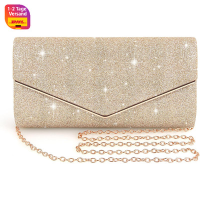 Clutch Damen Pailletten Glitzer Abendtasche mit Abnehmbarer Kette Hochzeit Party