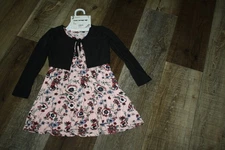 NWT ONE STEP UP 2 PC. SLEEVELESS DRESS PINK W/FLORAL PRINT BLACK JACKET -SZ. 4