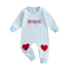 Infant Baby Boy Valentine  s Day Outfit Clothes Plaid Long Sleeve Romper One P...