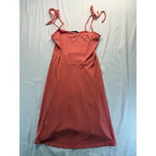 Forever 21 Women Small Coral Pink Ribbed Knit Tie Shoulder Mini Dress Sleeveless