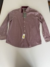 Perry Ellis Premium Mens Large 17 34/35 Slim Fit Dress Shirt Red Micro Print NWT