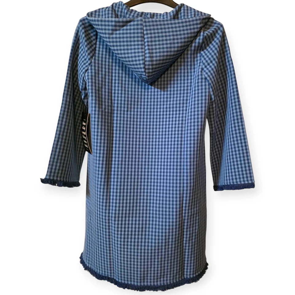 Nuevo con etiquetas Vestido Tuckernuck Azul Cuadros Capucha Manga Campana Para Mujer Talla Pequeña. Foto 3 de 4