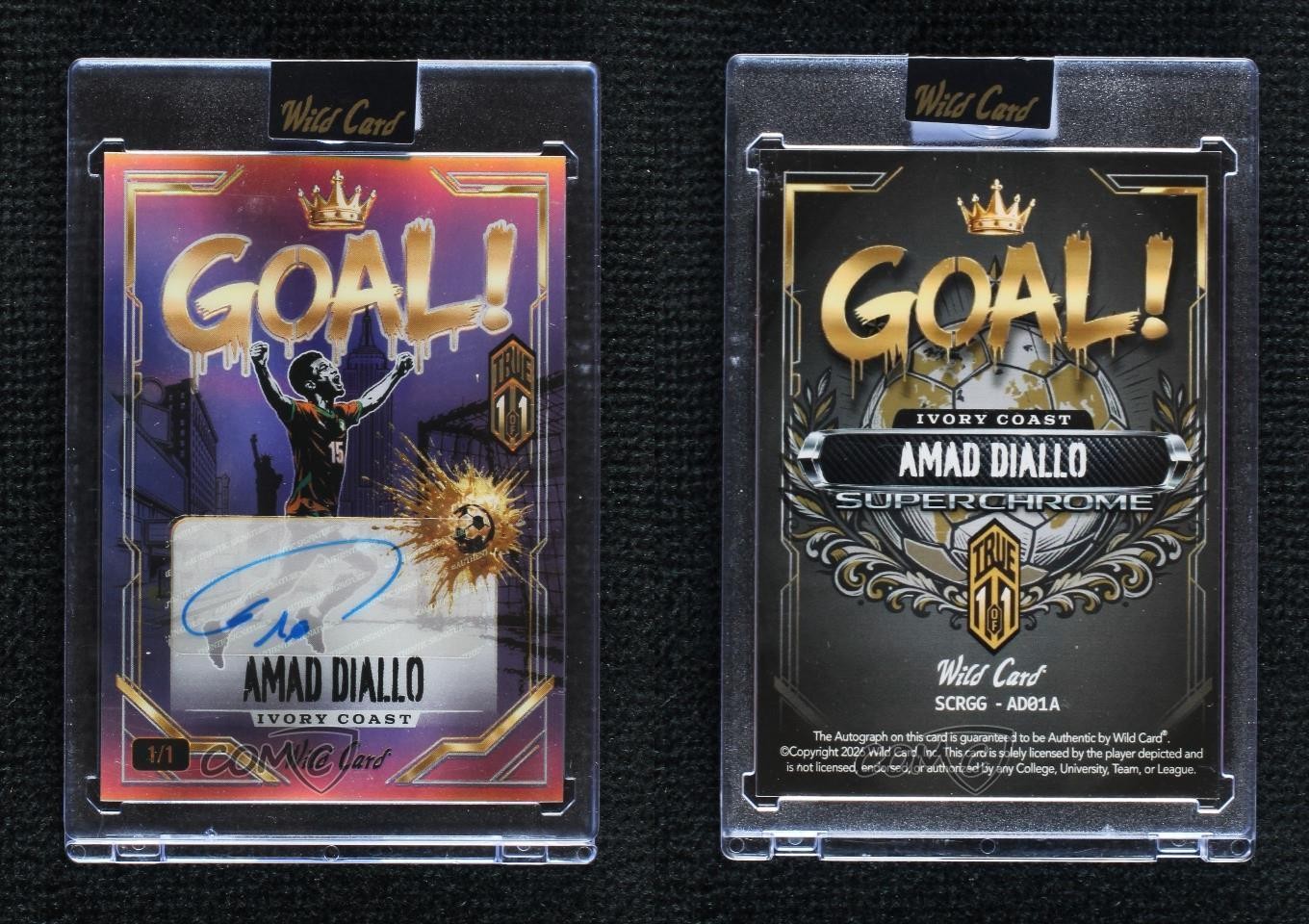 2026 Wild Card Super Chrome Soccer Goal Rainbow Foil 1/1 Amad Diallo Auto view 3