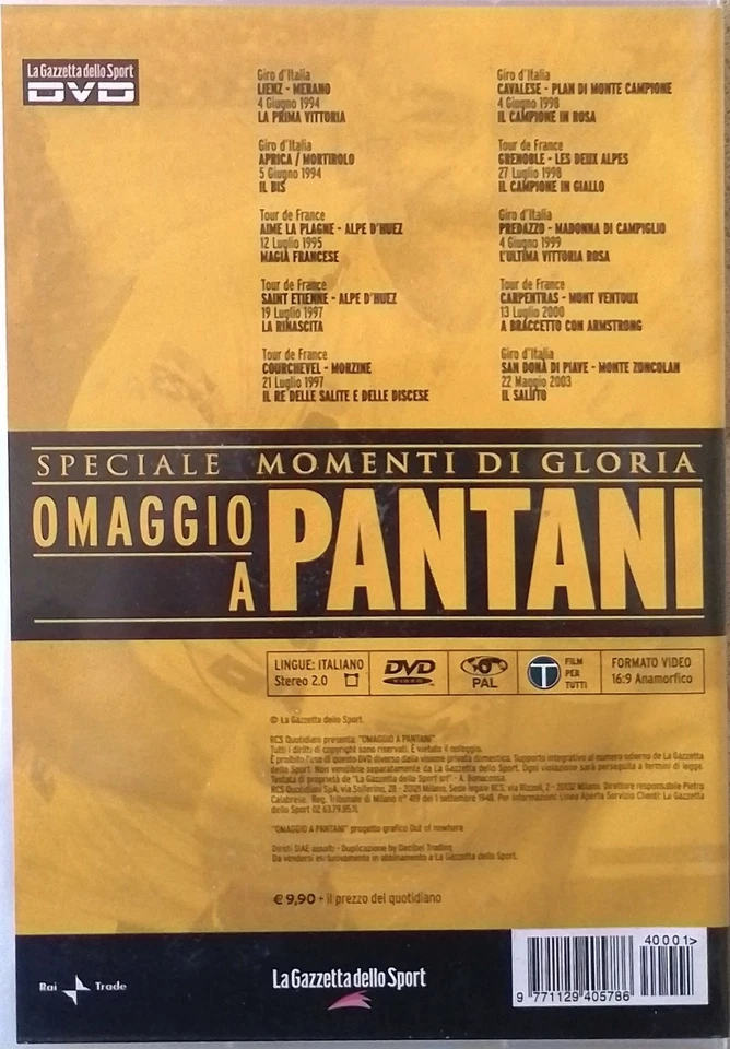 OMAGGIO A PANTANI - DVD (ed. LA GAZZETTA DELLO SPORT) - Usato - Immagine 2 di 2