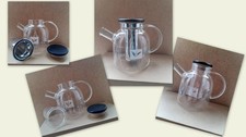 1 Glass teapot with deep infuser. 2 cup Wooden lid. Leaf design New **SALE**