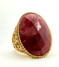 NF STERLING SILVER RING SIZE 7 Red Ruby Faceted Cocktail Statement Large