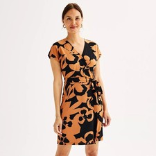 Nine West Women's Abstract Floral Print Wrap Dress with Tie Waist