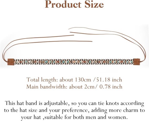 Bandas de sombrero de 0,78 x 52 pulgadas para mujer banda de vaquero, banda para hombre... - Imagen 2 de 7