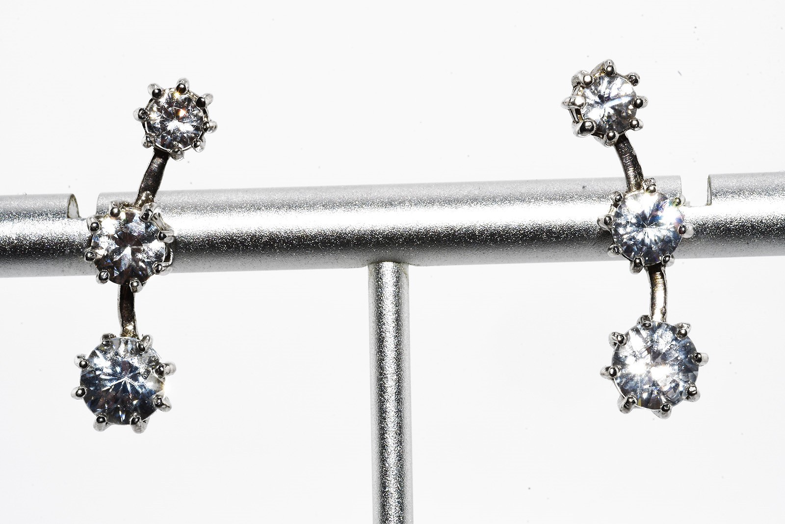 $395 .925 Sterling Silver 2.30CT Natural Round Cut White Topaz 3-Stone Earrings
