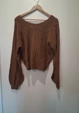 SO Goods For Life Women's Med Brown Long Sleeve Soft Knit Lace Up Detail Cozy