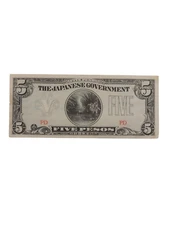 The Japanese Government 5 Pesos Military Occupation Note Rare See Pics GD Shape!