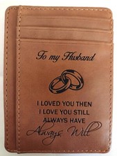 To My Husband Engraved Leather Slim Wallet
