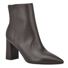 SEXY! Nine West CACEY Chunky Heel Pointy Toe Bootie Boot BLACK LEATHER 12M