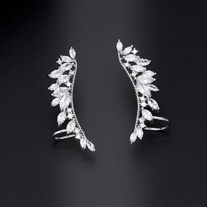 Wing clear gemstone 18k white gold filled silver fashion ear cuff earrings — 第 2/4 张图片