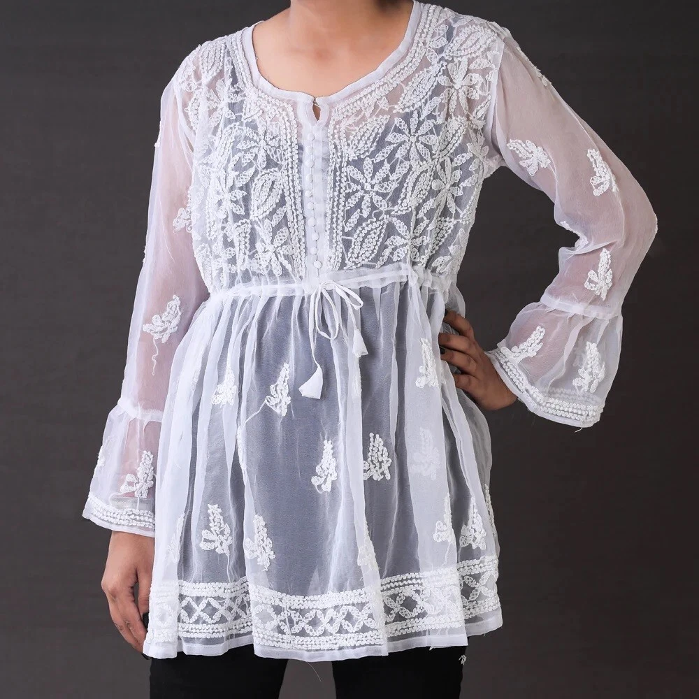 Lucknow Chikankari Work White Cotton Kurti – MeherKriti