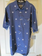 Falls Creek Mens Stars Button Down Short Sleeve Shirt, Blue, Sizes M or L