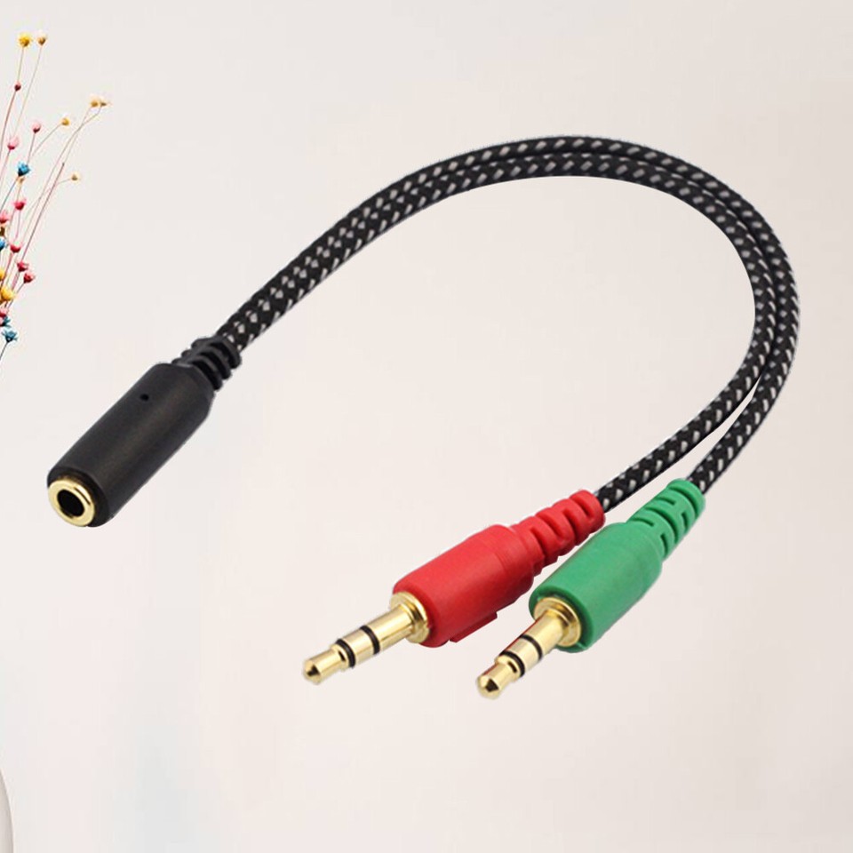 Female to 2 Male Headset Splitter Cable Computer Headphones Microphone