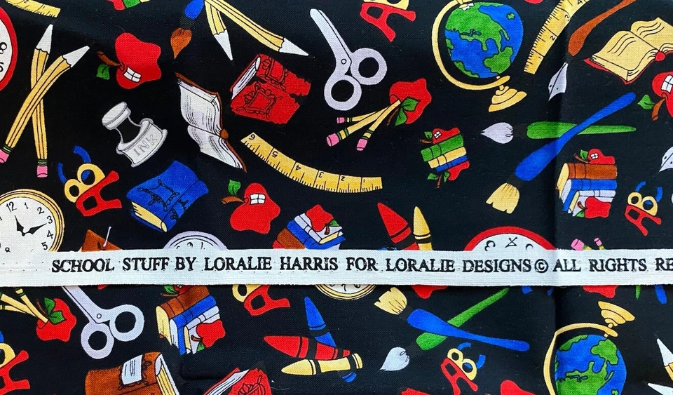 Tecido de algodão vintage OOP Loralie Harris 2005 material escolar 51 x 44"" - Imagem 3 de 4