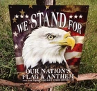 We Stand For Flag Anthem Metal Sign Tin Patriotic USA Bald Eagle Vintage Garage