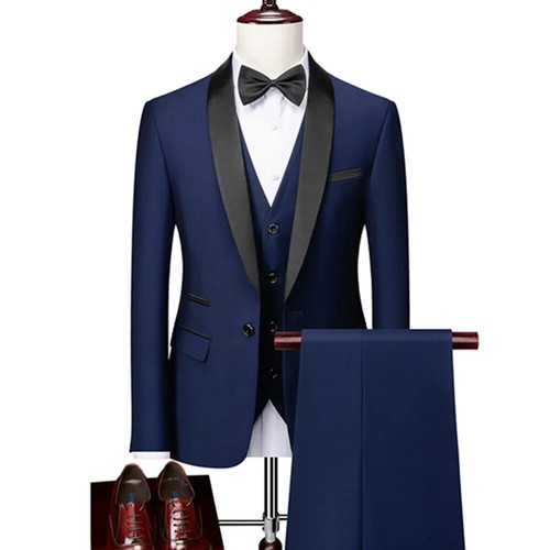 Men 3 Pcs Suit Set Coat Vest Trousers Groomsmen Groom Wedding Dress Blazer Pants