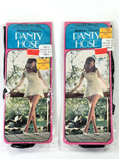 2 Pr Vtg Amplon Nylon Panty Hose Flight Blue Navy With 70s Model Size Med/Tall