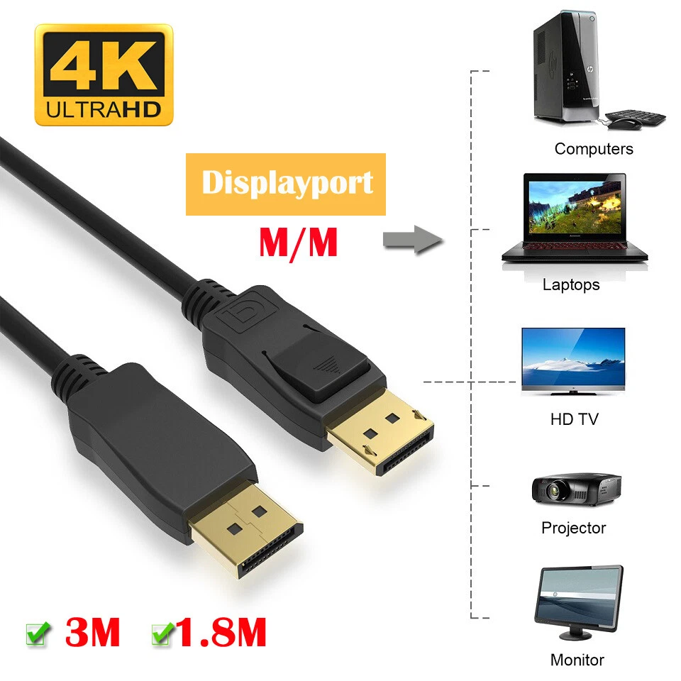 4K Ultra HD DisplayPort DP V1.2 Male to Male Cable Cord For PC Monitor Projector - Image 3 of 4
