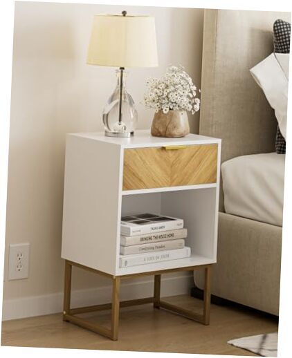 Boho Modern Farmhouse Nightstand Large White Wood Bedside Table-image