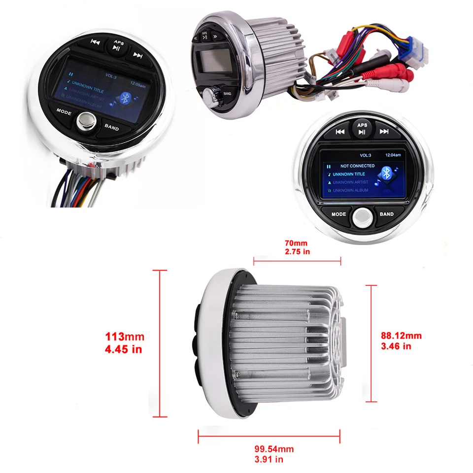 Waterproof Marine Audio Package w/ Boat Bluetooth Radio for ATV UTV RV UV Yacht - Image 4 of 4